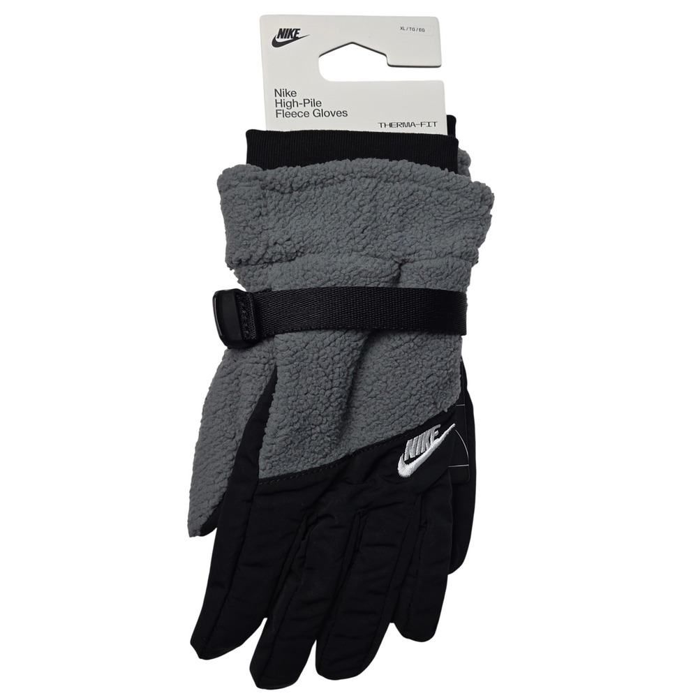 Nike Therma-FIT High-Pile Fleece Gloves Mens Black Gray XL Adjustable Winter NWT